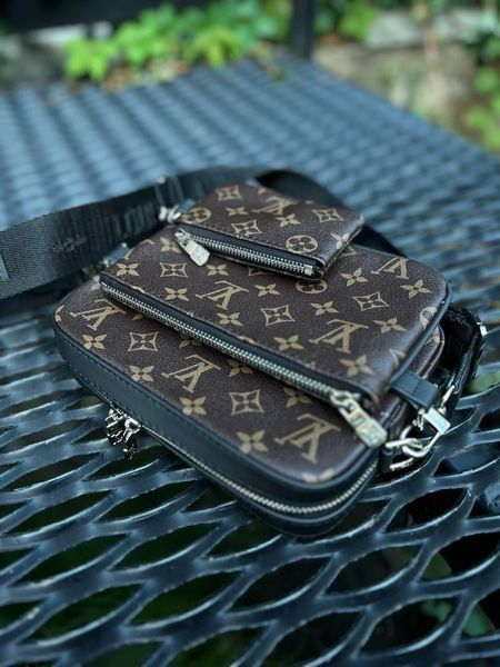 Чоловіча сумка крос-боді Louis Vuitton 3в1 з ключницею коричнева Сумка через плече Луї Віттон Cap-154 фото