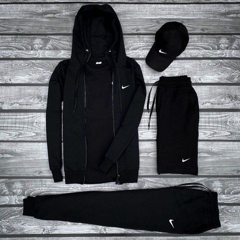 Мужской спортивный костюм Nike 5в1 черный Комплект Найк Кофта Штаны Футболка Шорты Кепка Hot-21 фото