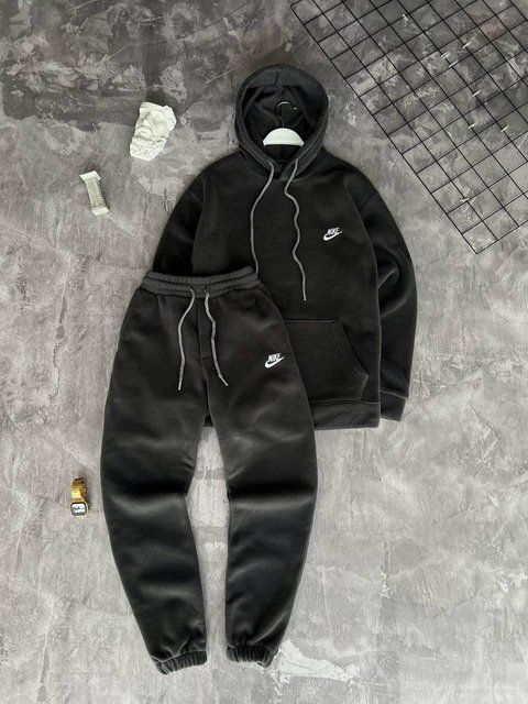 Мужской зимний спортивный костюм Nike серый Комплект Найк плюшевый Худи Штаны Моло-89-03 фото