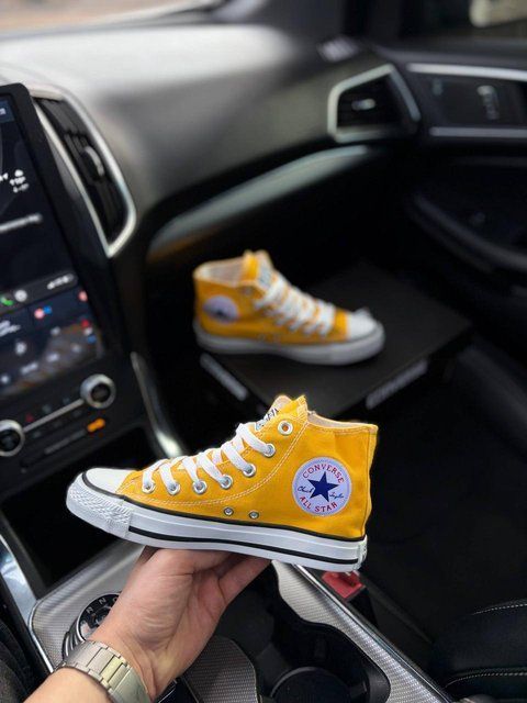 Женские кеды Converse All Star высокие желтые текстиль Кроссовки Конверсы Arm-HH539 фото