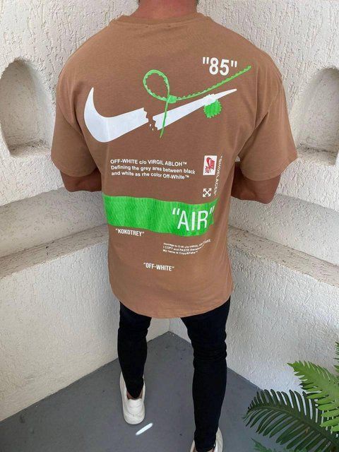 Чоловіча оверсайз футболка Nike Off-White коричнева з зеленим Теніска Найк Офф-Вайт Моло-4056 фото