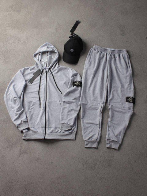 Чоловічий спортивний костюм Stone Island Толстовка + Штани + Кепка сірий Ads-13 фото