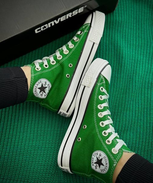 Женские кеды Converse All Star высокие зеленые текстиль Кроссовки Конверсы Arm-Gr_004 фото