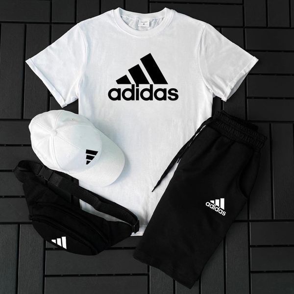 Мужской летний костюм Adidas Футболка Шорты Кепка Барсетка черный Ow-131 фото