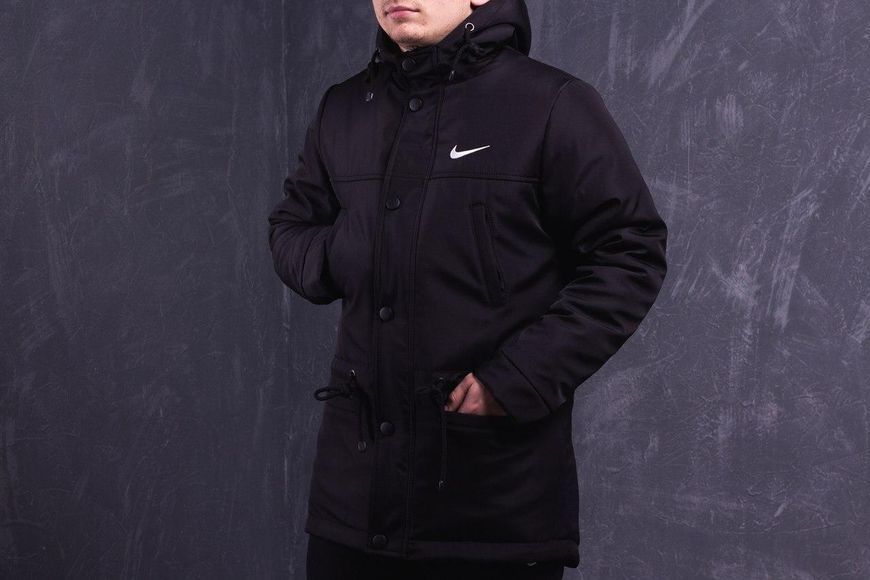 Мужская зимняя парка Nike черная с капюшоном Куртка Найк удлиненная Intr-1596786032 фото