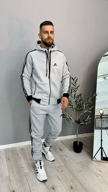 Мужской зимний спортивный костюм Adidas серый Комплект Адидас с капюшоном Univer-75 фото