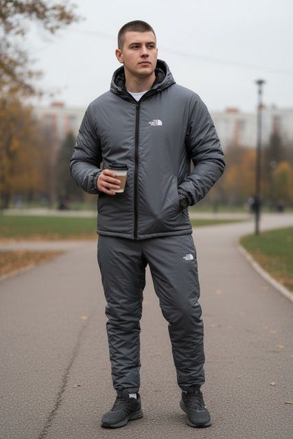 Мужской зимний спортивный костюм The North Face флисовый серый Комплект ТНФ плюшевый Will-Т0087 фото