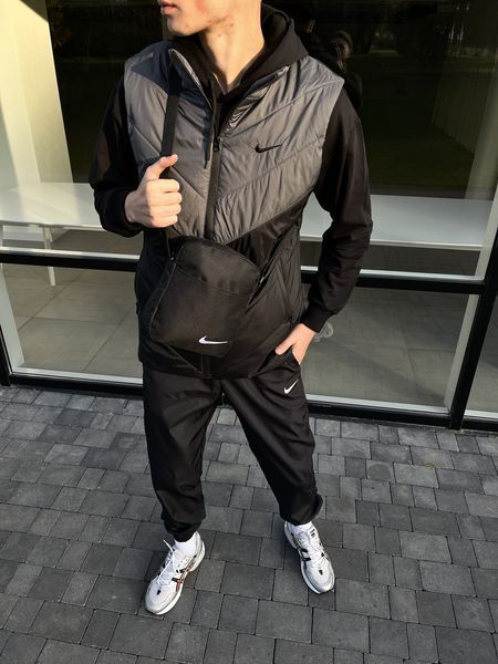 Чоловічий спортивний костюм Nike з плащової тканини сірий Комплект Найк Жилетка Штани Барсетка Intr-1620133723 фото
