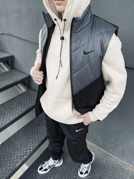 Чоловічий спортивний костюм Nike з плащової тканини сірий Комплект Найк Жилетка Штани Барсетка Intr-1620133723 фото