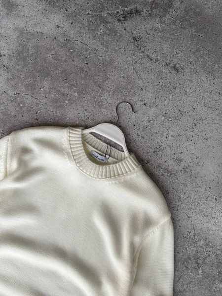 Мужской свитшот Stone Island вязаный молочный Кофта Стон Айленд без капюшона Моло-B/376 фото