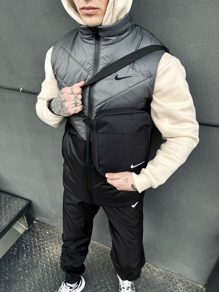 Чоловічий спортивний костюм Nike з плащової тканини сірий Комплект Найк Жилетка Штани Барсетка Intr-1620133723 фото