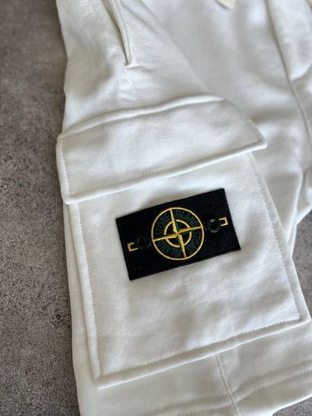 Мужской летний костюм Футболка Шорты Stone Island белый с патчем Стон Айленд Моло-67-12 фото