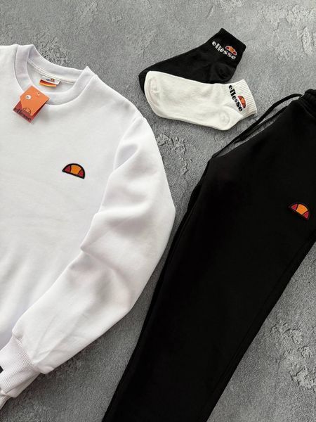 Мужской зимний спортивный костюм Ellesse без капюшона белый с черным Комплект Элис Свитшот Штаны Хар-308 фото