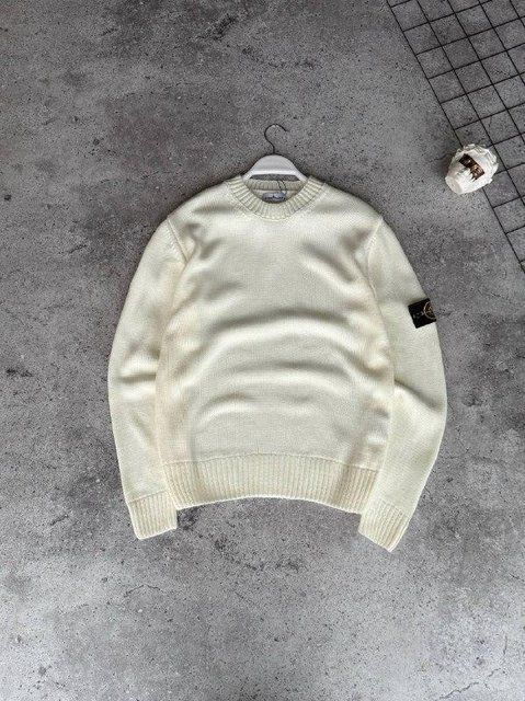 Чоловічий світшот Stone Island в'язаний молочний Кофта Стон Айленд без капюшона Моло-B/376 фото