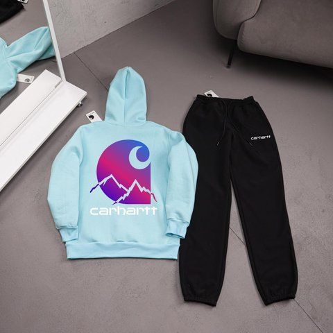 Мужской зимний спортивный костюм Carhartt голубой Комплект Кархарт Худи Штаны плащевка Ads-554 фото