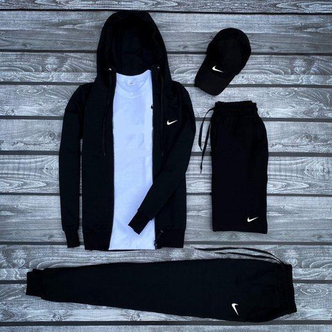 Мужской спортивный костюм Nike 5в1 черный Комплект Найк Кофта Штаны Футболка Шорты Кепка Мой-36 фото