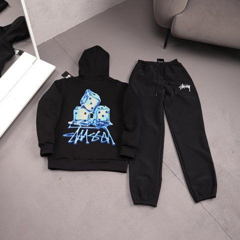 Мужской зимний спортивный костюм Stussy черный Комплект Стусси Худи Штаны плащевка Ads-545 фото