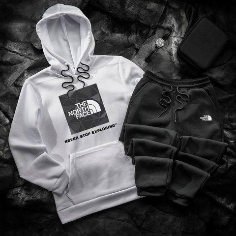 Мужской зимний спортивный костюм The North Face бело-черный Комплект ТНФ Худи Штаны Hot-14 фото