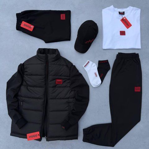 Мужской спортивный костюм Hugo Boss 8в1 черный Комплект Хьюго Босс Костюм Жилетка Футболка Шорты Кепка Хар-634 фото