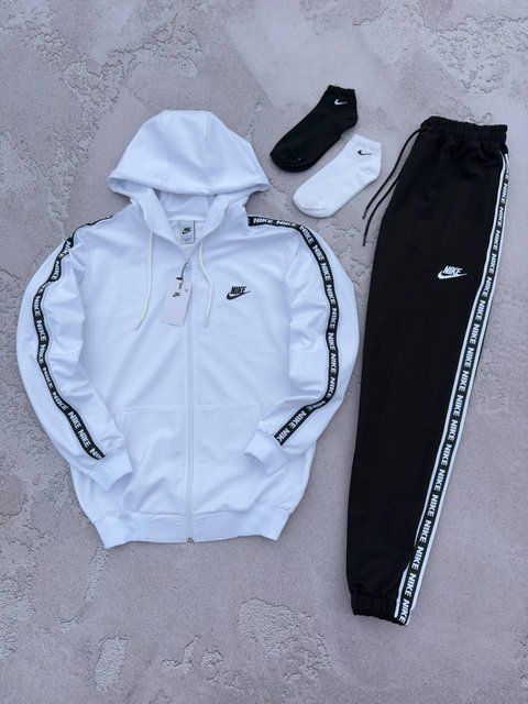 Мужской спортивный костюм Nike с лампасами черный Комплект Найк Кофта на змейке Штаны Хар-595 фото
