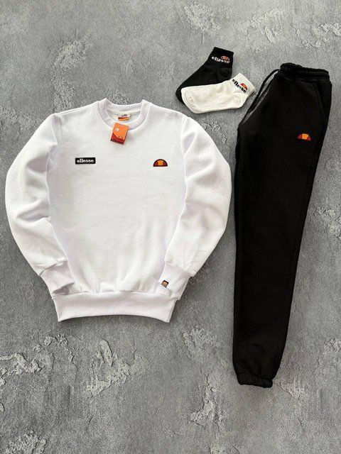 Мужской зимний спортивный костюм Ellesse без капюшона белый с черным Комплект Элис Свитшот Штаны Хар-308 фото