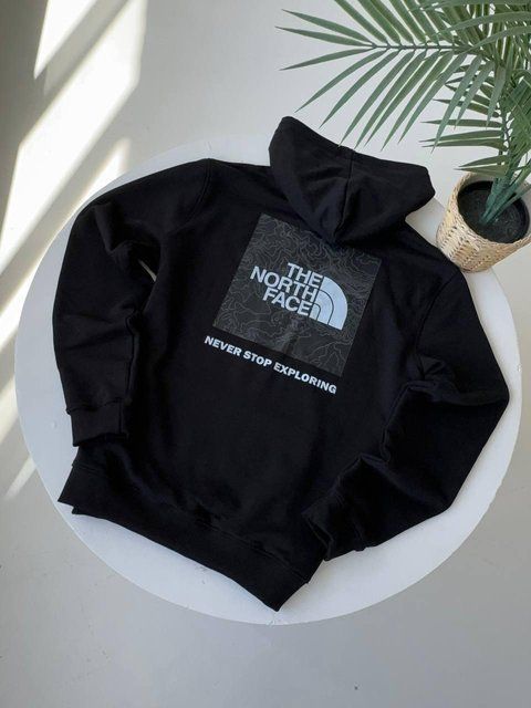Мужское зимнее худи The North Face черное Кофта Зе Норт Фейс с капюшоном на микрофлисе Гла-126 фото