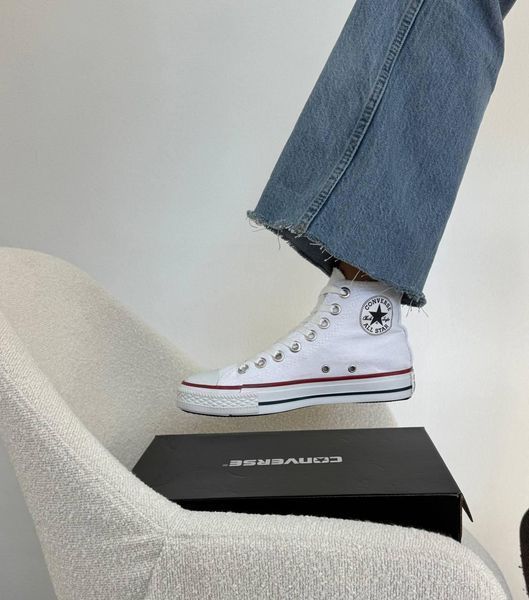 Женские кеды Converse All Star высокие белые текстиль Кроссовки Конверсы Arm-KN_WH01 фото