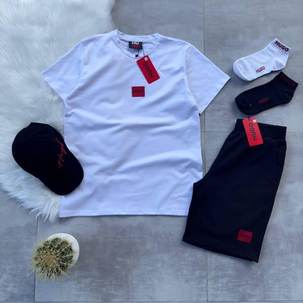 Мужской спортивный костюм Hugo Boss 8в1 черный Комплект Хьюго Босс Костюм Жилетка Футболка Шорты Кепка Хар-634 фото