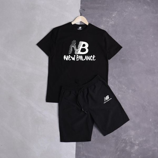 Мужской летний костюм New Balance Футболка Шорты черный Комплект Нью Беланс Ads-322 фото