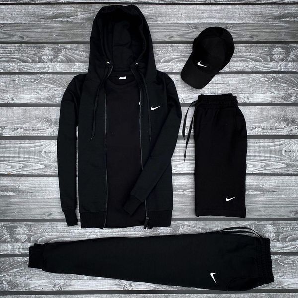 Чоловічий спортивний костюм Nike 5в1 чорний Комплект Найк Кофта Штани Футболка Шорти Кепка Мой-36 фото