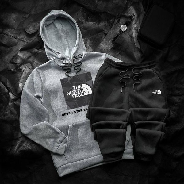 Мужской зимний спортивный костюм The North Face бело-черный Комплект ТНФ Худи Штаны Hot-14 фото