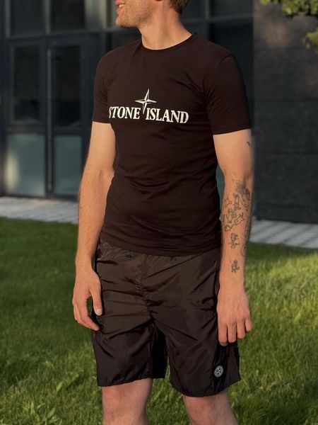 Чоловіча футболка Stone Island чорна бавовняна Теніска Стон Айленд Will-SS0027 фото
