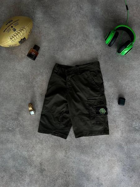 Мужские шорты карго Stone Island хакі Бриджи Стон Айленд з карманами моло-ST61 фото