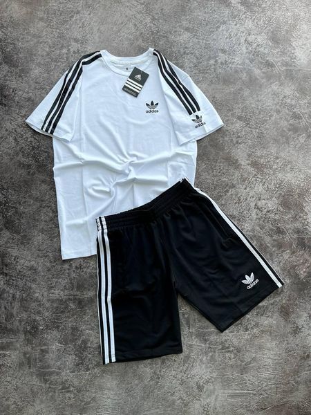 Чоловічий літній костюм Adidas Футболка Шорти білий з чорним Комплект Адідас Хар-866 (коп6) фото