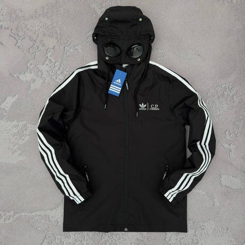 Мужская ветровка Adidas&C.P.Company с капюшоном черная Куртка Адидас&С.П.Компани весенняя Хар-475 фото