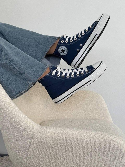 Женские кеды Converse All Star высокие синие текстиль Кроссовки Конверсы Arm-CN-007 фото