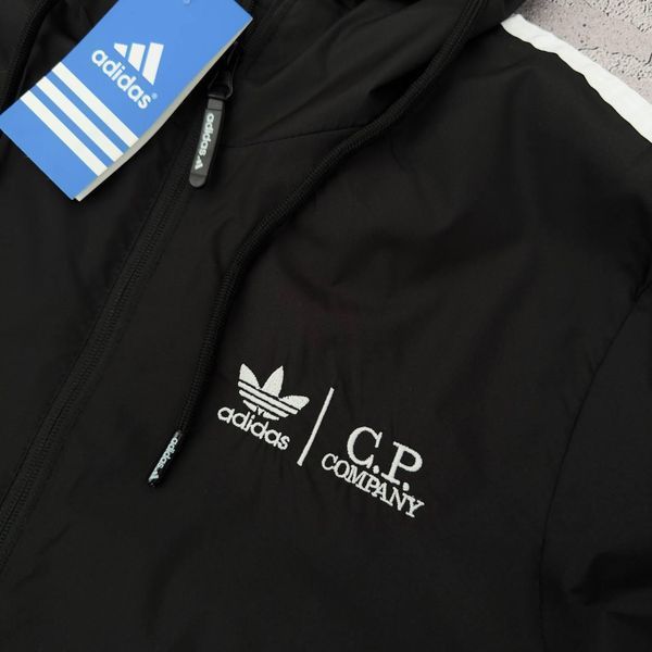 Мужская ветровка Adidas&C.P.Company с капюшоном черная Куртка Адидас&С.П.Компани весенняя Хар-475 фото