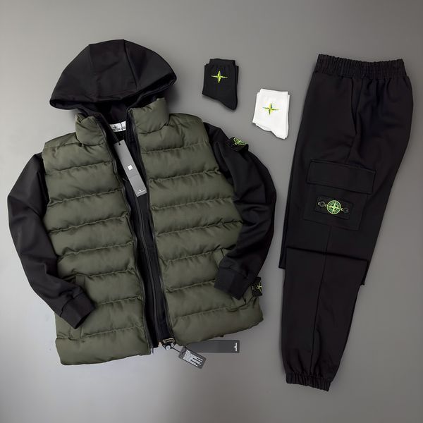 Мужской спортивный костюм Stone Island с капюшоном черный Набор Стон Айленд Жилетка Зип худи Штаны Хар-389 фото