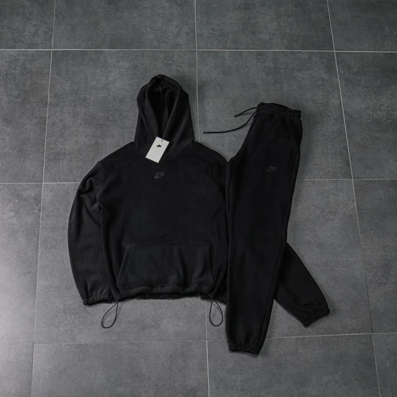 Мужской зимний спортивный костюм Nike плюшевый черный Комплект Найк с капюшон
