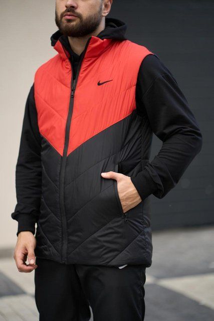 Мужская жилетка Nike без капюшона черная с оранжевым Безрукавка Найк весенняя осенняя Intr-1620128938 фото