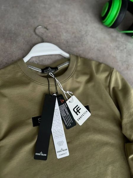 Мужской свитшот Stone Island хаки Кофта Стон Айленд без капюшона Моло-63-8 фото