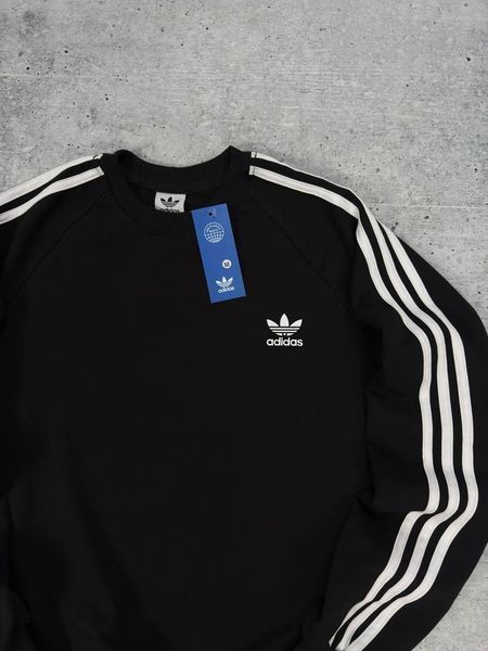 Чоловічий світшот Adidas з лампасами чорний Кофта Адідас без капюшона Pav-56 1 фото