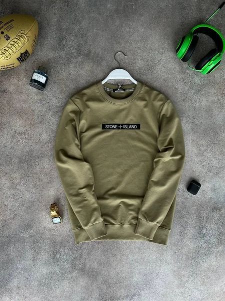 Мужской свитшот Stone Island хаки Кофта Стон Айленд без капюшона Моло-63-8 фото