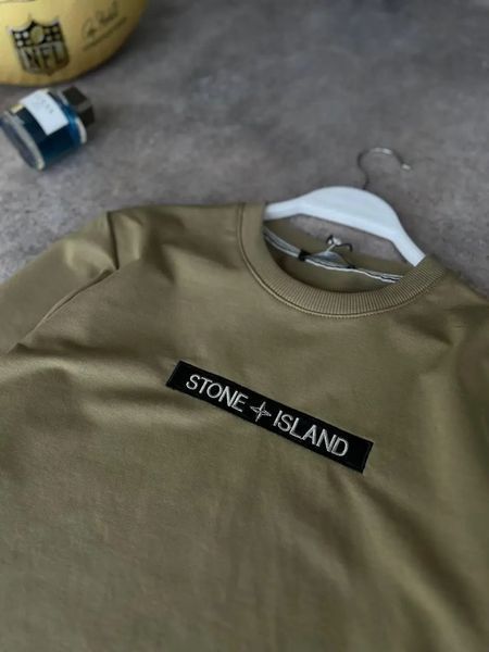 Мужской свитшот Stone Island хаки Кофта Стон Айленд без капюшона Моло-63-8 фото