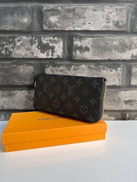 Мужской кошелек Louis Vuitton черный Клатч из эко кожи бумажник Луи Виттон Cap-195 фото