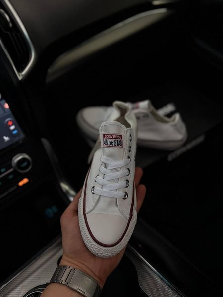 Жіночі кеди Converse All Star низькі білі текстиль Кросівки Конверси Arm-HD39 фото