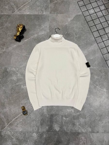 Мужской зимний гольф Stone Island с патчем под горло белый Свитер Стон Айленд Моло-900-403 фото