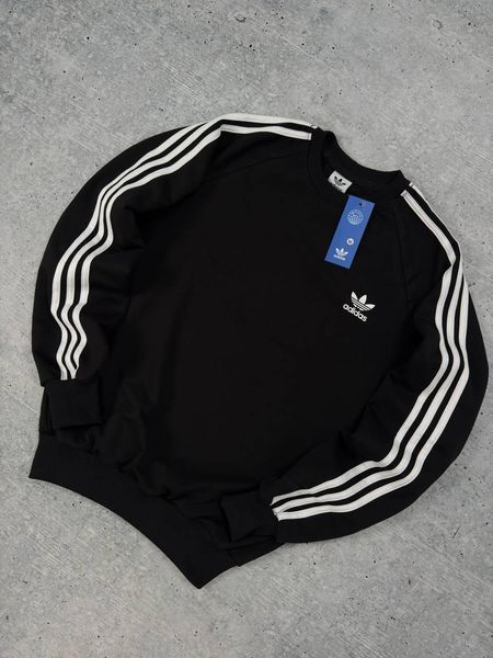Чоловічий світшот Adidas з лампасами чорний Кофта Адідас без капюшона Pav-56 1 фото