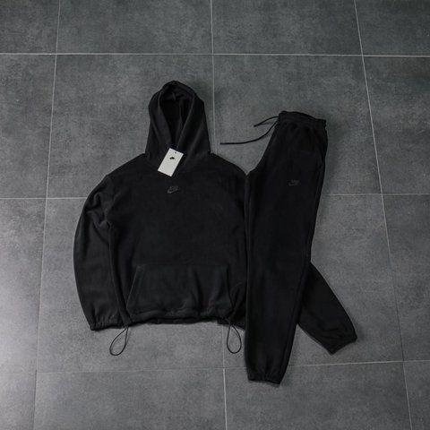 Мужской зимний спортивный костюм Nike плюшевый черный Комплект Найк с капюшон Ads-578 фото