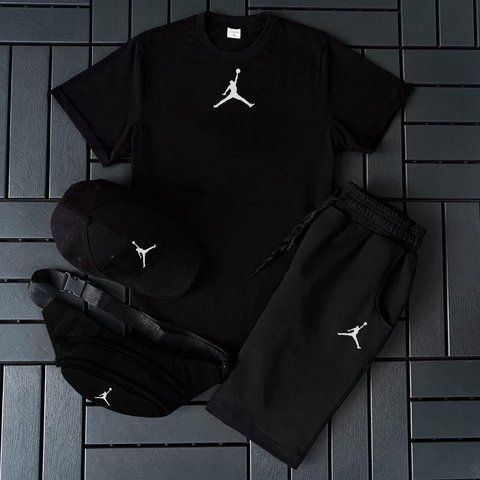 Мужской летний костюм Jordan Футболка Шорты Кепка Барсетка черный комплект Джордан Ow-132 фото